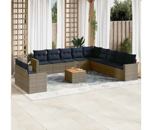 12-Daļīgs Dārza Dīvānu Komplekts Ar Matračiem, Pelēks Pe Vidaxl