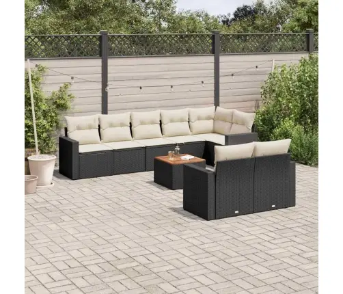 9-Daļīgs Dārza Dīvāna Komplekts, Matrači, Melna Pe Rotangpalma Vidaxl