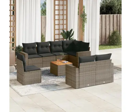 9-Daļīgs Dārza Dīvāna Komplekts Ar Matračiem, Pelēks Pe Pinums Vidaxl