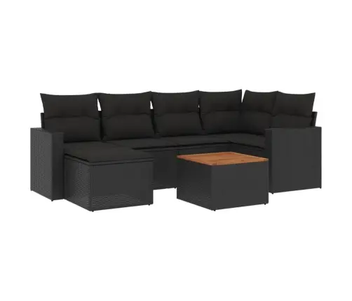 Sofos Komplektas Su Pagalvėlėmis, 7 Dalių, Juodas, Poliratanas