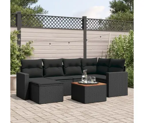 Sofos Komplektas Su Pagalvėlėmis, 7 Dalių, Juodas, Poliratanas