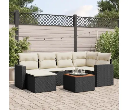 7-Daļīgs Dārza Dīvāna Komplekts Ar Matračiem, Melna Pe Vidaxl