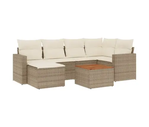 7-Daļīgs Dārza Dīvāna Komplekts, Matrači, Bēša Pe Rotangpalma Vidaxl