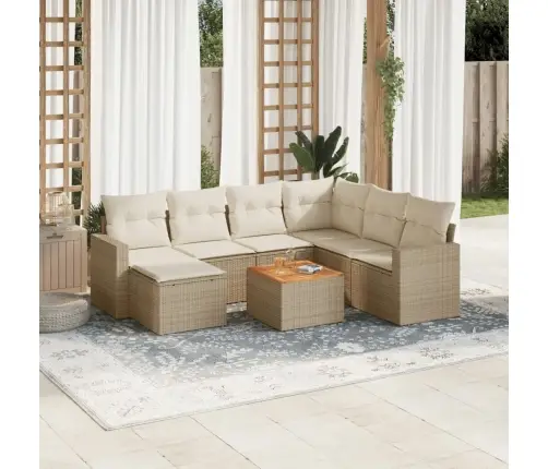 8-Daļīgs Dārza Dīvāna Komplekts, Matrači, Bēša Pe Rotangpalma Vidaxl