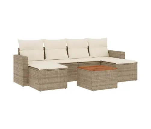 7-Daļīgs Dārza Dīvāna Komplekts, Matrači, Bēša Pe Rotangpalma Vidaxl