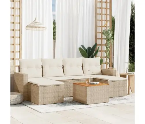 7-Daļīgs Dārza Dīvāna Komplekts, Matrači, Bēša Pe Rotangpalma Vidaxl