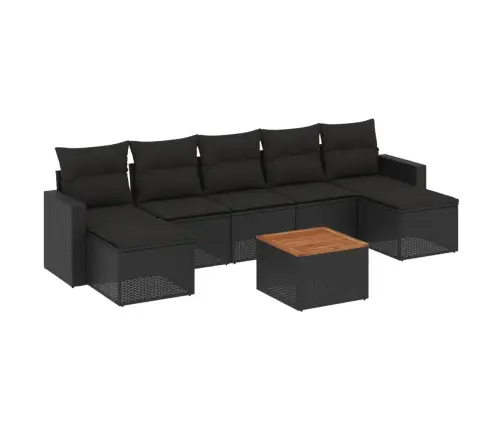 Sofos Komplektas Su Pagalvėlėmis, 8 Dalių, Juodas, Poliratanas