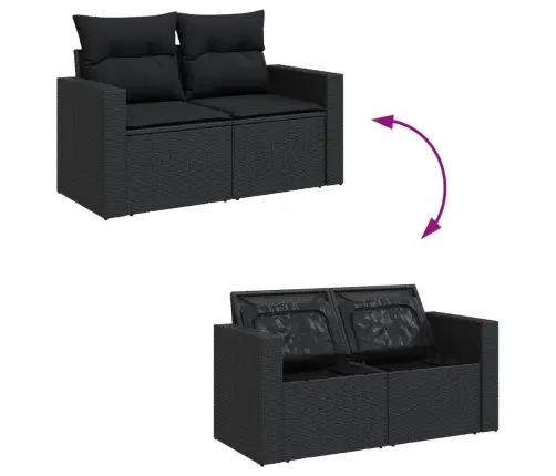 Sofos Komplektas Su Pagalvėlėmis, 8 Dalių, Juodas, Poliratanas