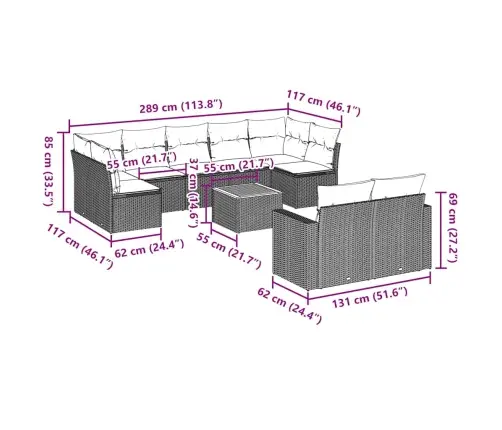 10-Daļīgs Dārza Dīvāna Komplekts, Matrači, Melna Pe Rotangpalma Vidaxl