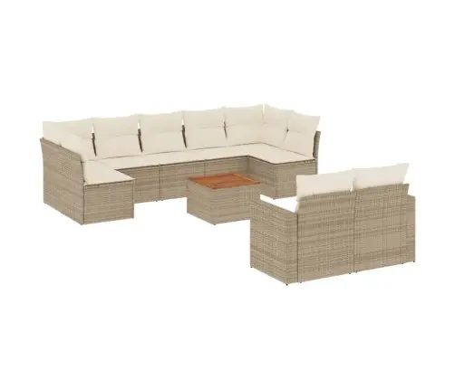 10-Daļīgs Dārza Dīvāna Komplekts, Matrači, Bēša Pe Rotangpalma Vidaxl