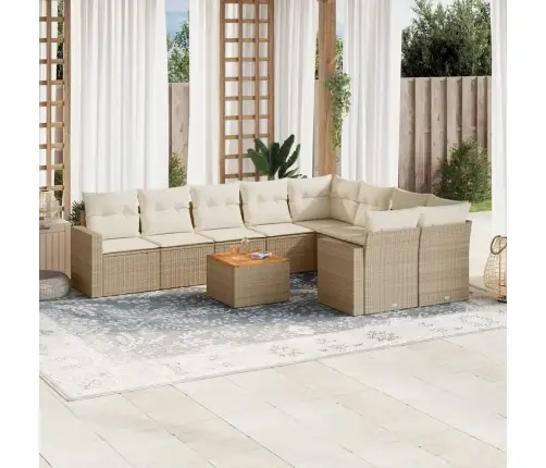 10-Daļīgs Dārza Dīvāna Komplekts, Matrači, Bēša Pe Rotangpalma Vidaxl