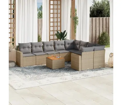 Sofos Komplektas Su Pagalvėlėmis, 10 Dalių, Smėlio, Poliratanas