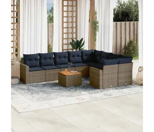 10Daļīgs Dārza Dīvāna Komplekts Ar Matračiem Pelēka Rotangpalma Vidaxl