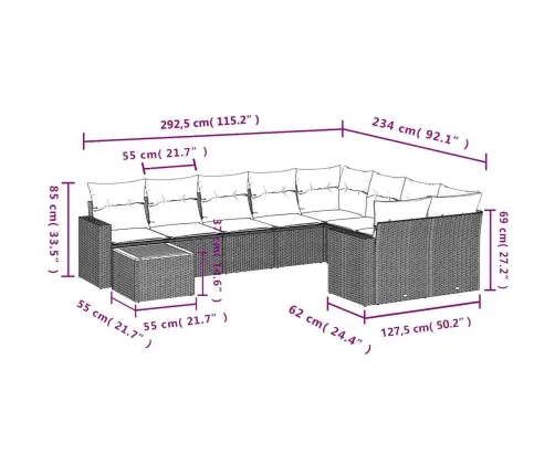 10-Daļīgs Dārza Dīvāna Komplekts, Matrači, Melna Pe Rotangpalma Vidaxl