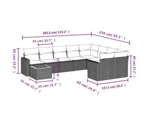 10-Osaline Aiadiivani Komplekt Patjadega, Beež, Polürotang
