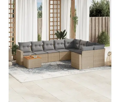 Sofos Komplektas Su Pagalvėlėmis, 10 Dalių, Smėlio, Poliratanas