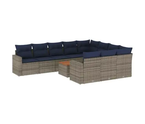 11-Daļīgs Dārza Dīvāna Komplekts Ar Matračiem, Pelēks Pe Pinums Vidaxl