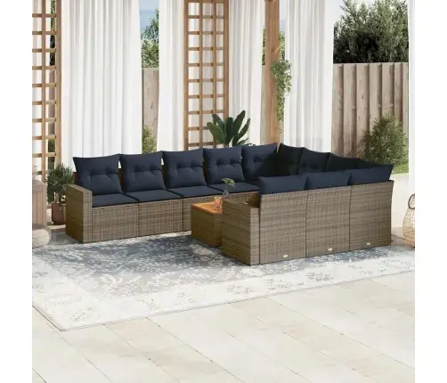 11-Daļīgs Dārza Dīvāna Komplekts Ar Matračiem, Pelēks Pe Pinums Vidaxl