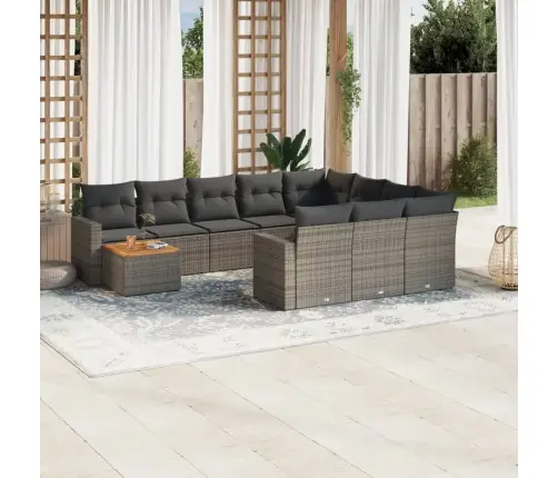 11-Daļīgs Dārza Dīvāna Komplekts Ar Matračiem, Pelēks Pe Pinums Vidaxl