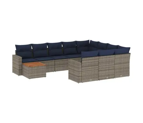 11-Daļīgs Dārza Dīvāna Komplekts Ar Matračiem, Pelēks Pe Pinums Vidaxl