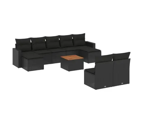 10-Daļīgs Dārza Dīvāna Komplekts, Matrači, Melna Pe Rotangpalma Vidaxl