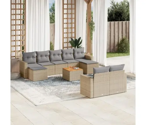 10-Daļīgs Dārza Dīvāna Komplekts, Matrači, Bēša Pe Rotangpalma Vidaxl