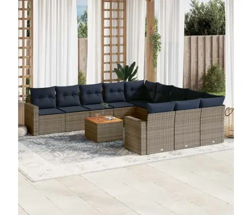 12-Daļīgs Dārza Dīvānu Komplekts Ar Matračiem, Pelēks Pe Vidaxl