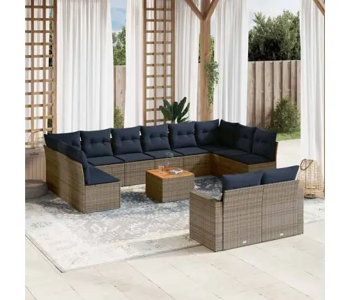 13-Daļīgs Dārza Dīvānu Komplekts Ar Matračiem, Pelēks Pe Vidaxl