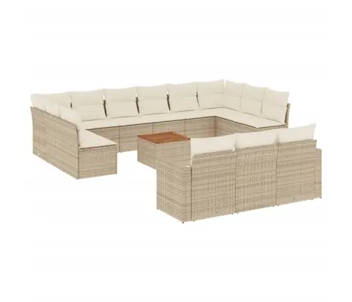 14-Daļīgs Dārza Dīvāna Komplekts, Matrači, Bēša Pe Rotangpalma Vidaxl