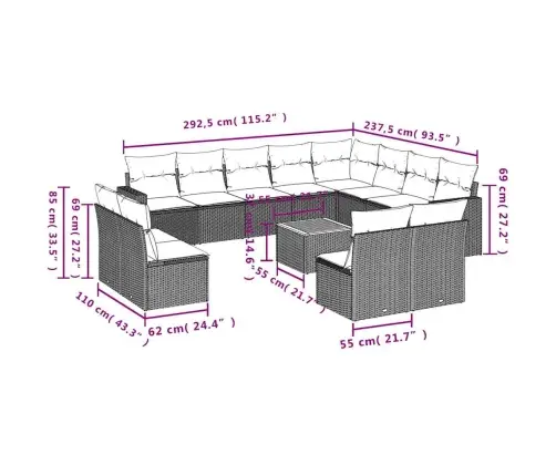 13-Daļīgs Dārza Dīvāna Komplekts Ar Matračiem, Pe Rotangpalma Vidaxl