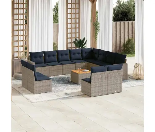 13-Daļīgs Dārza Dīvānu Komplekts Ar Matračiem, Pelēks Pe Vidaxl