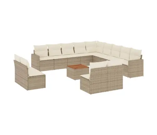 14-Daļīgs Dārza Dīvāna Komplekts, Matrači, Bēša Pe Rotangpalma Vidaxl