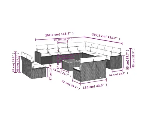 Sodo Komplektas Su Pagalvėlėmis, 14 Dalių, Pilkas, Poliratanas Sodo Komplektas Su Pagalvėlėmis, 14 Dalių, Pilkas, Poliratanas