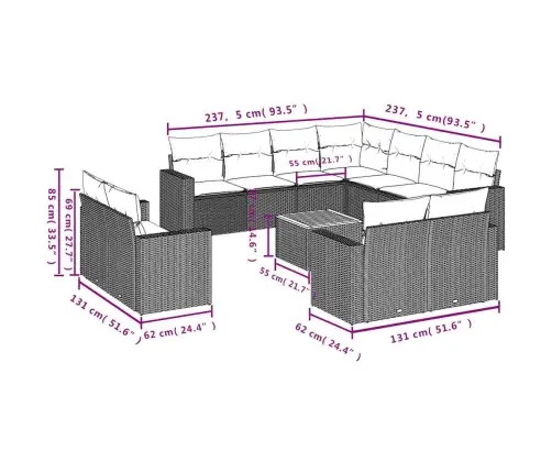 12-Daļīgs Dārza Dīvānu Komplekts Ar Matračiem, Pelēks Pe Vidaxl