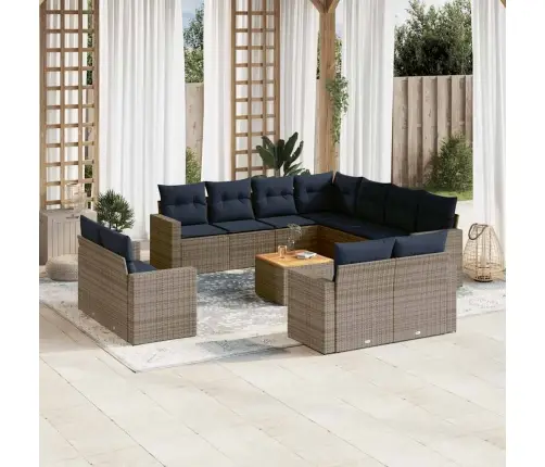 12-Daļīgs Dārza Dīvānu Komplekts Ar Matračiem, Pelēks Pe Vidaxl