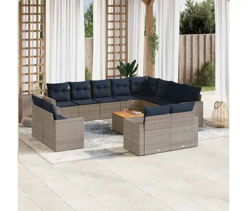 13-Daļīgs Dārza Dīvānu Komplekts Ar Matračiem, Pelēks Pe Vidaxl