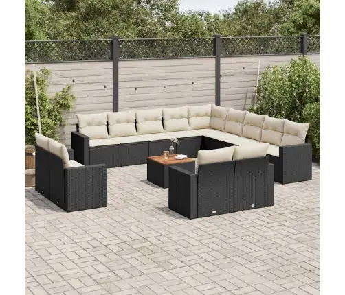 Sodo Komplektas Su Pagalvėlėmis, 14 Dalių, Juodas, Poliratanas