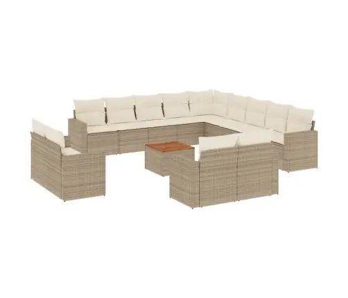 14-Daļīgs Dārza Dīvāna Komplekts, Matrači, Bēša Pe Rotangpalma Vidaxl