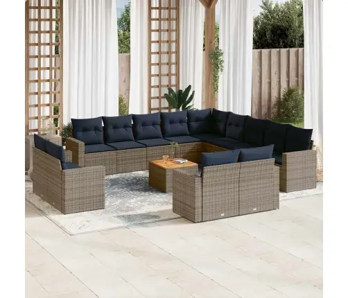 Sodo Komplektas Su Pagalvėlėmis, 14 Dalių, Pilkas, Poliratanas