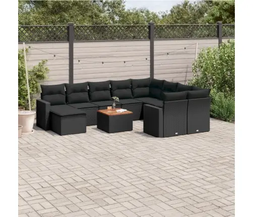 Sodo Komplektas Su Pagalvėlėmis, 11 Dalių, Juodas, Poliratanas