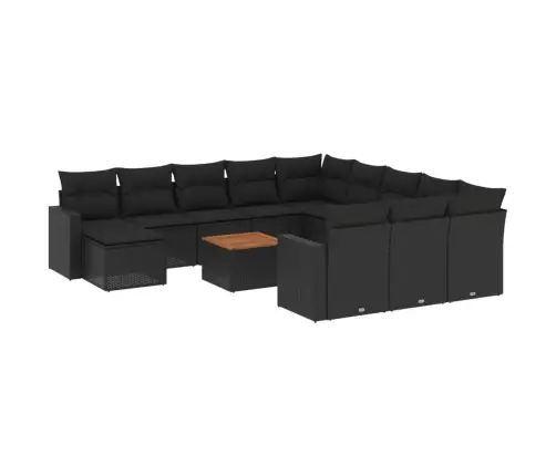 Sofos Komplektas Su Pagalvėlėmis, 13 Dalių, Juodas, Poliratanas