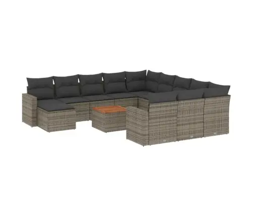 13-Daļīgs Dārza Dīvānu Komplekts Ar Matračiem, Pelēks Pe Vidaxl