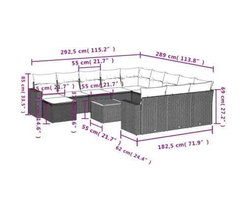 13-Daļīgs Dārza Dīvānu Komplekts Ar Matračiem, Pelēks Pe Vidaxl