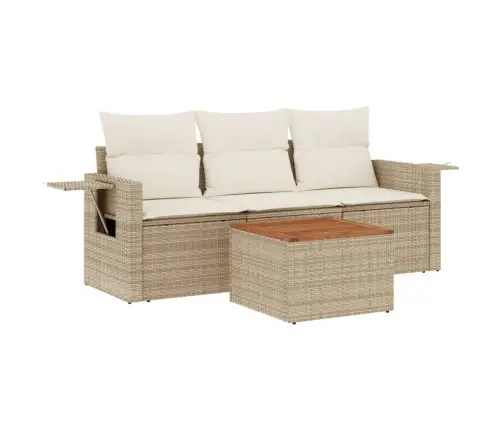 4-Daļīgs Dārza Dīvāna Komplekts, Matrači, Bēša Pe Rotangpalma Vidaxl