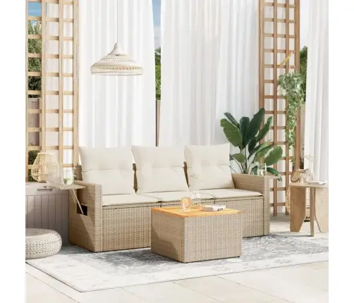 4-Daļīgs Dārza Dīvāna Komplekts, Matrači, Bēša Pe Rotangpalma Vidaxl