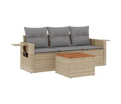 4-Daļīgs Dārza Dīvāna Komplekts, Matrači, Bēša Pe Rotangpalma Vidaxl