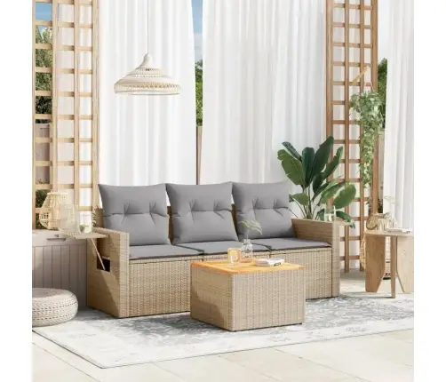 4-Daļīgs Dārza Dīvāna Komplekts, Matrači, Bēša Pe Rotangpalma Vidaxl