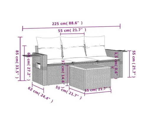 4-Daļīgs Dārza Dīvāna Komplekts Ar Matračiem, Pelēks Pe Pinums Vidaxl