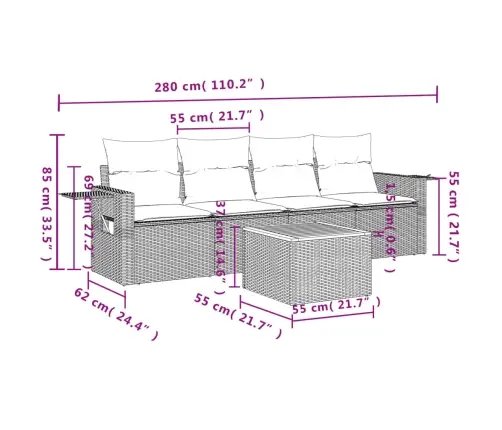 5-Osaline Aiadiivani Komplekt Patjadega, Beež, Polürotang