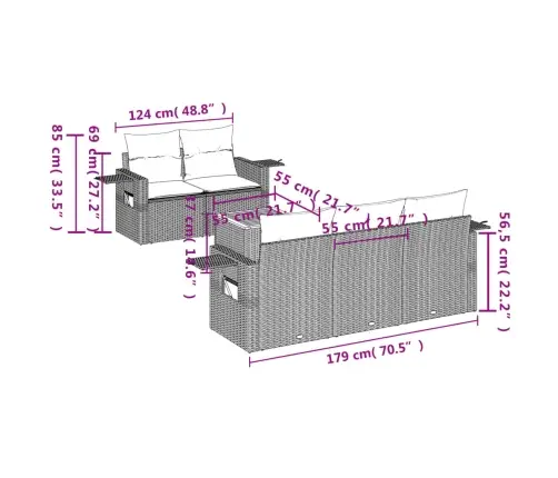 Sofos Komplektas Su Pagalvėlėmis, 6 Dalių, Smėlio, Poliratanas